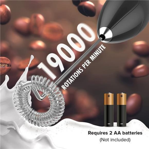 Milk Frother Handheld Battery Operated Electric Whisk Beater Foam Maker (Black) - Picture 2 of 6